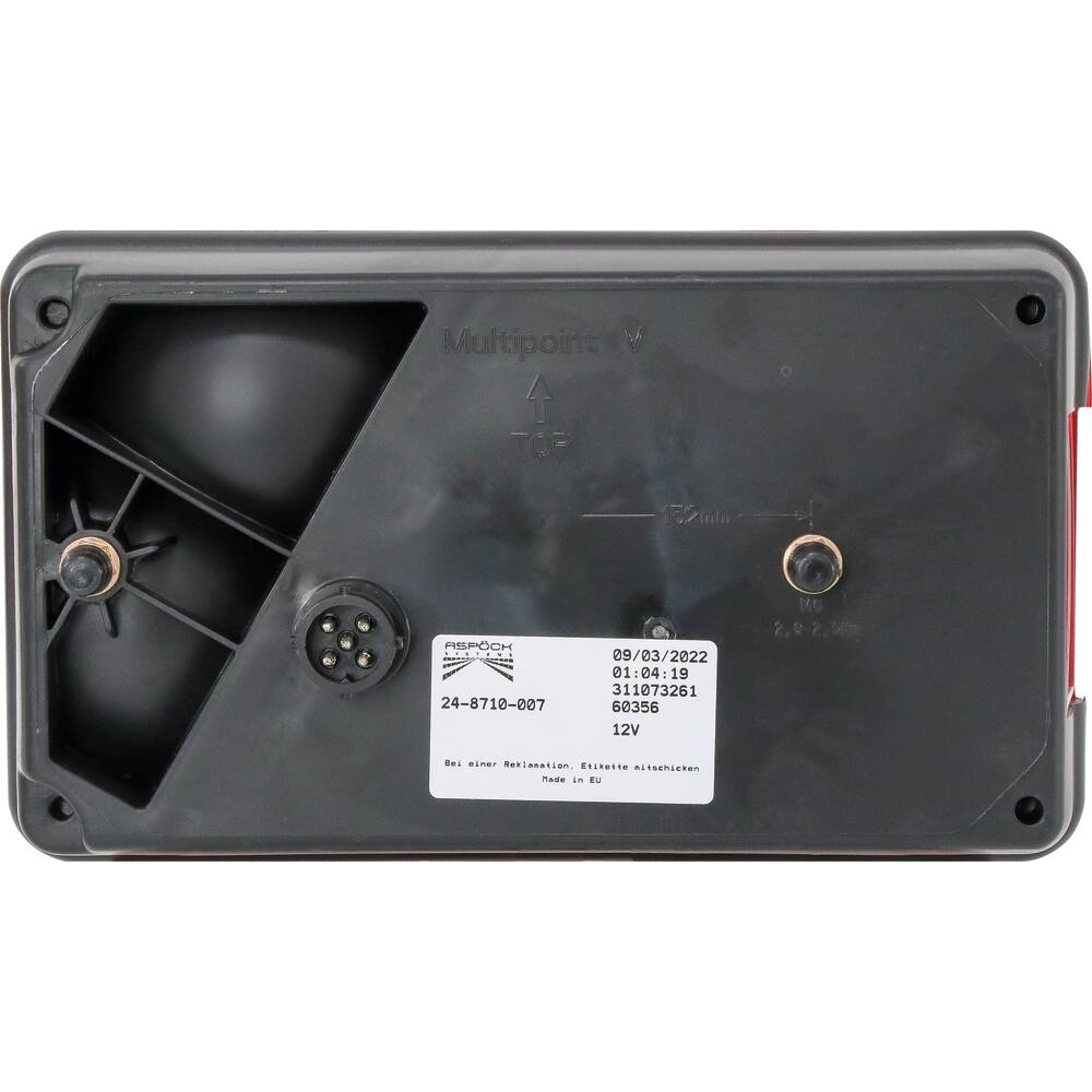 Feu arrière rectangle 12V droit 5 fonctions pour connecteur 5 plots 238x140mm ASPOCK - 79535