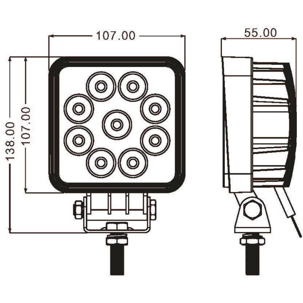 Phare de travail carré LED 10/30V 27W 1800 lumens faisceau longue portée - SODIFLASH - 79689