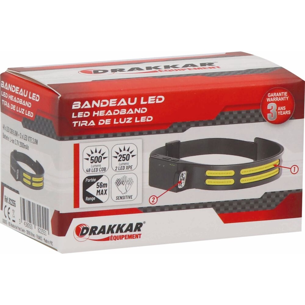 Lampe frontale LED 500 + 250 lumens DRAKKAR - 82255