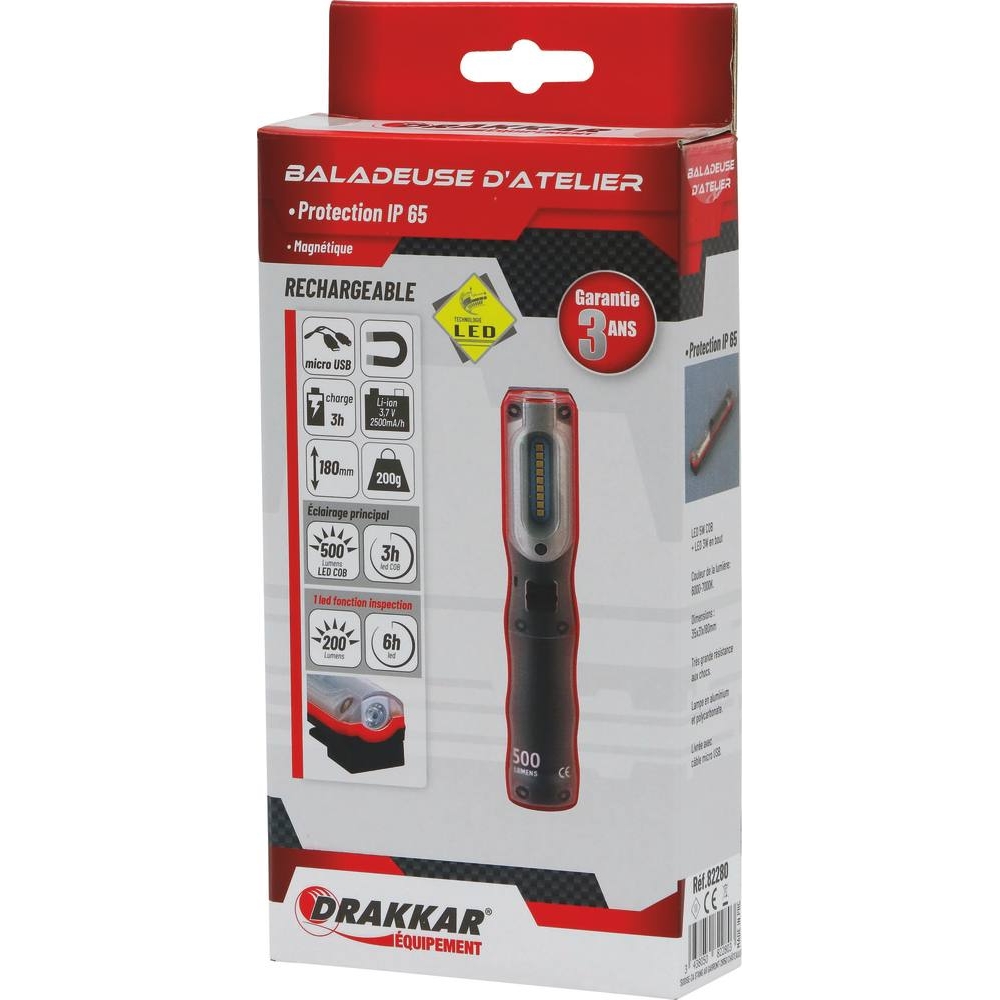 Lampe de poche LED 500 lumens rechargeable DRAKKAR - 82280