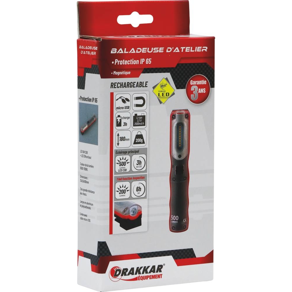 Lampe de poche LED 500 lumens rechargeable DRAKKAR - 82280