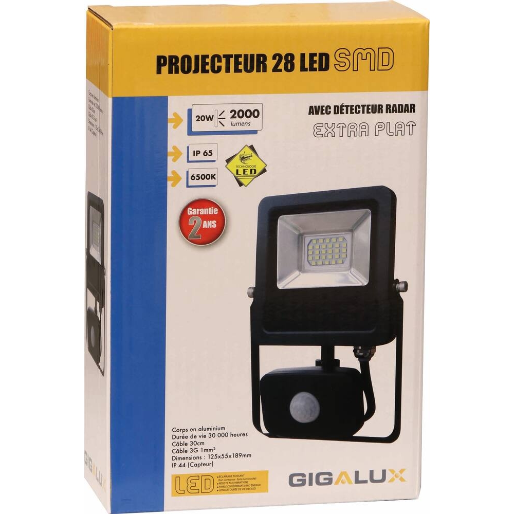 Projecteur LED extra plat 230V 20W avec détecteur radar GIGALUX - 82407