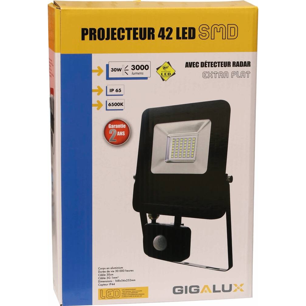 Projecteur LED extra plat 230V 30W avec détecteur radar GIGALUX - 82413