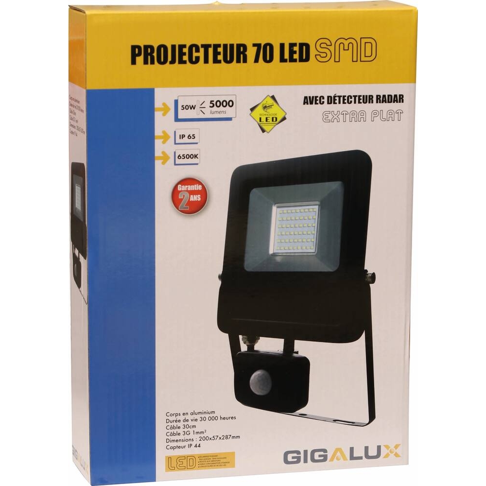Projecteur LED extra plat 230V 50W avec détecteur radar GIGALUX - 82419