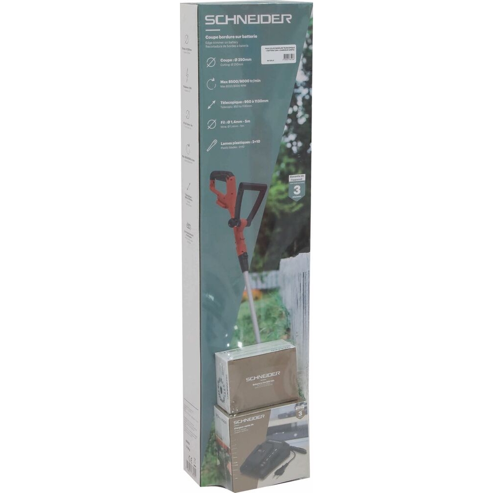 Coupe bordure 250mm avec dresse bordure sur batterie 20V - batterie 2Ah - chargeur 3A SCHNEIDER ELECTRO - 83518