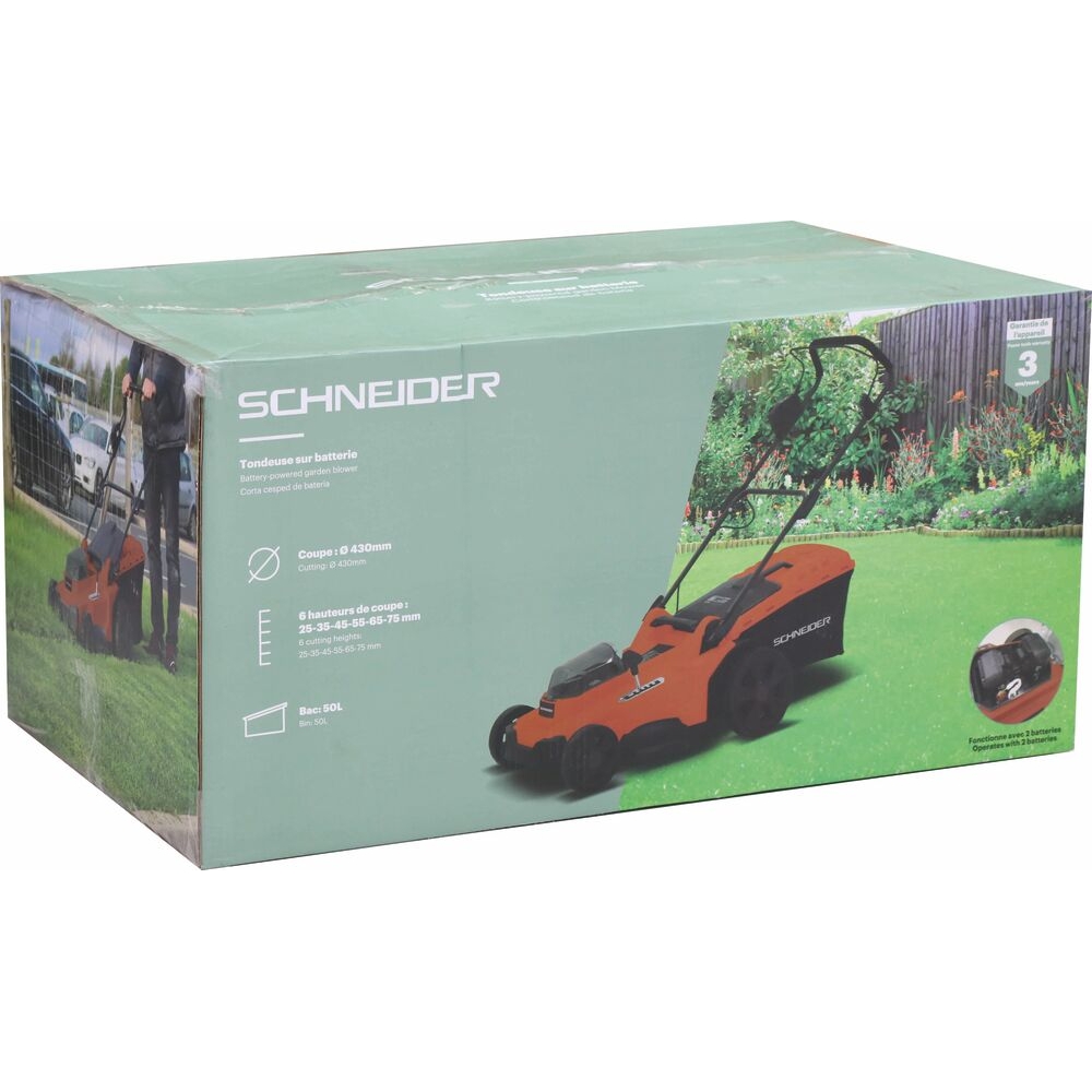 Tondeuse sur batterie Ø 430mm - Bac 50L - 2 batteries 4Ah - chargeur double 3A SCHNEIDER ELECTRO - 83538