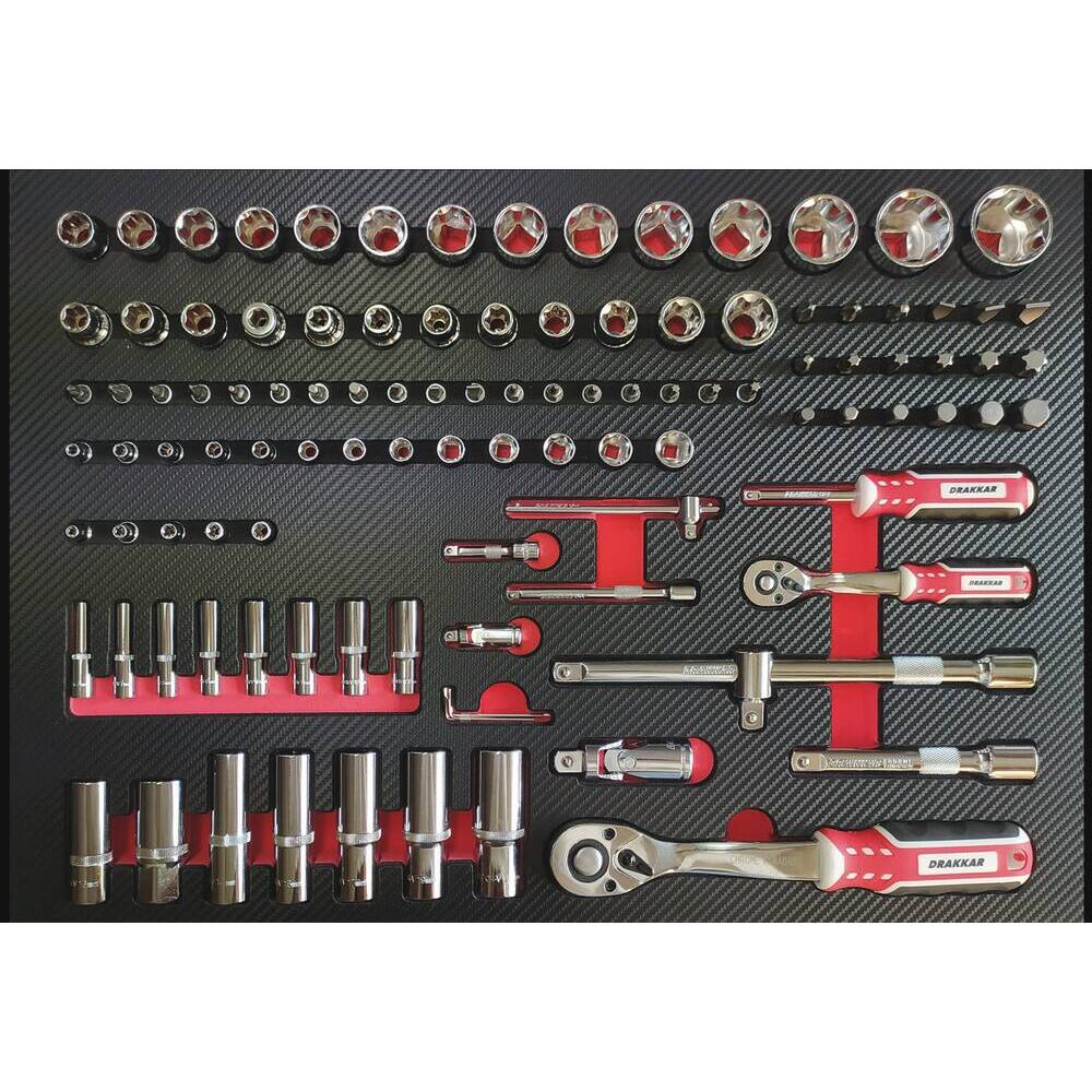 Servante d'atelier 7 tiroirs composée de 171 outils - modules carbone - DRAKKAR TOOLS - 83901