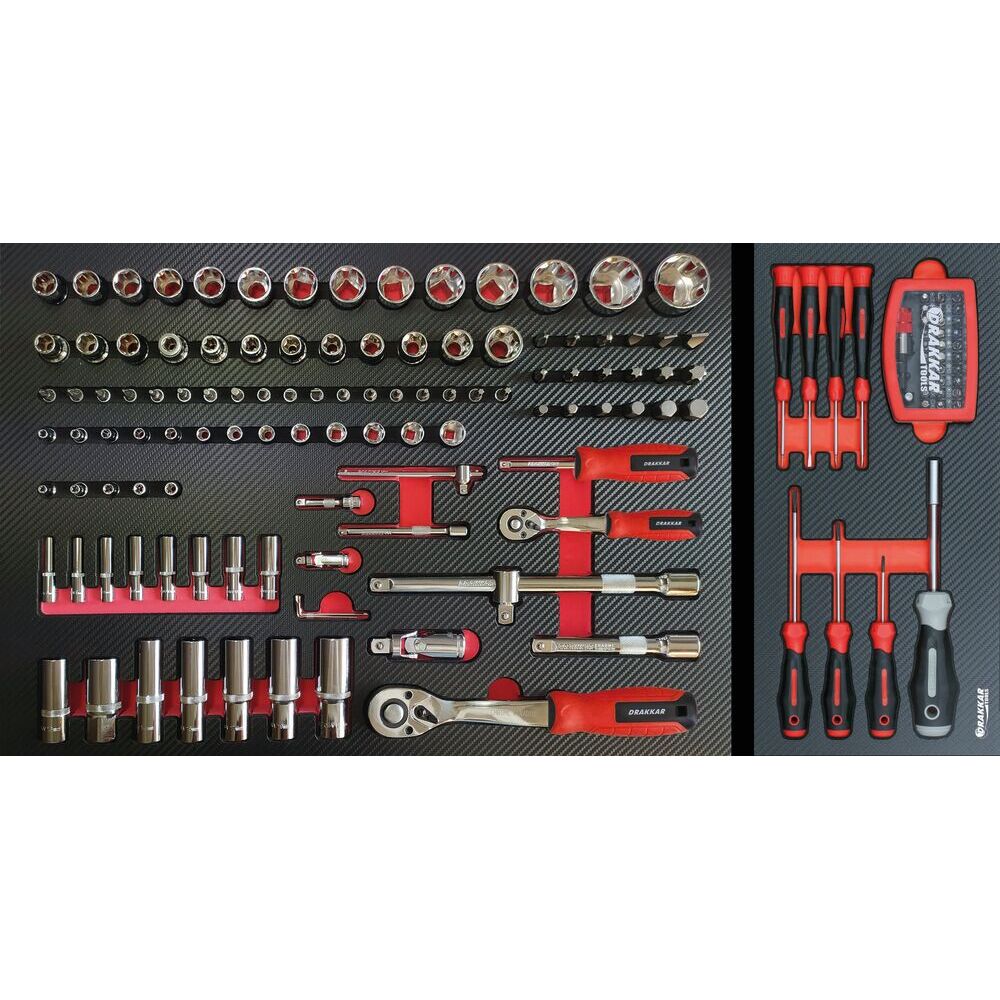 Servante d'atelier XXL 7 tiroirs composée de 254 outils - modules carbone - DRAKKAR TOOLS - 83920
