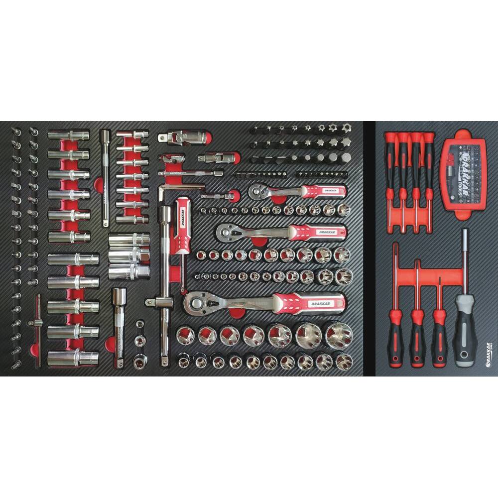 Servante d'atelier XXL 7 tiroirs composée de 254 outils - modules carbone - DRAKKAR TOOLS - 83920