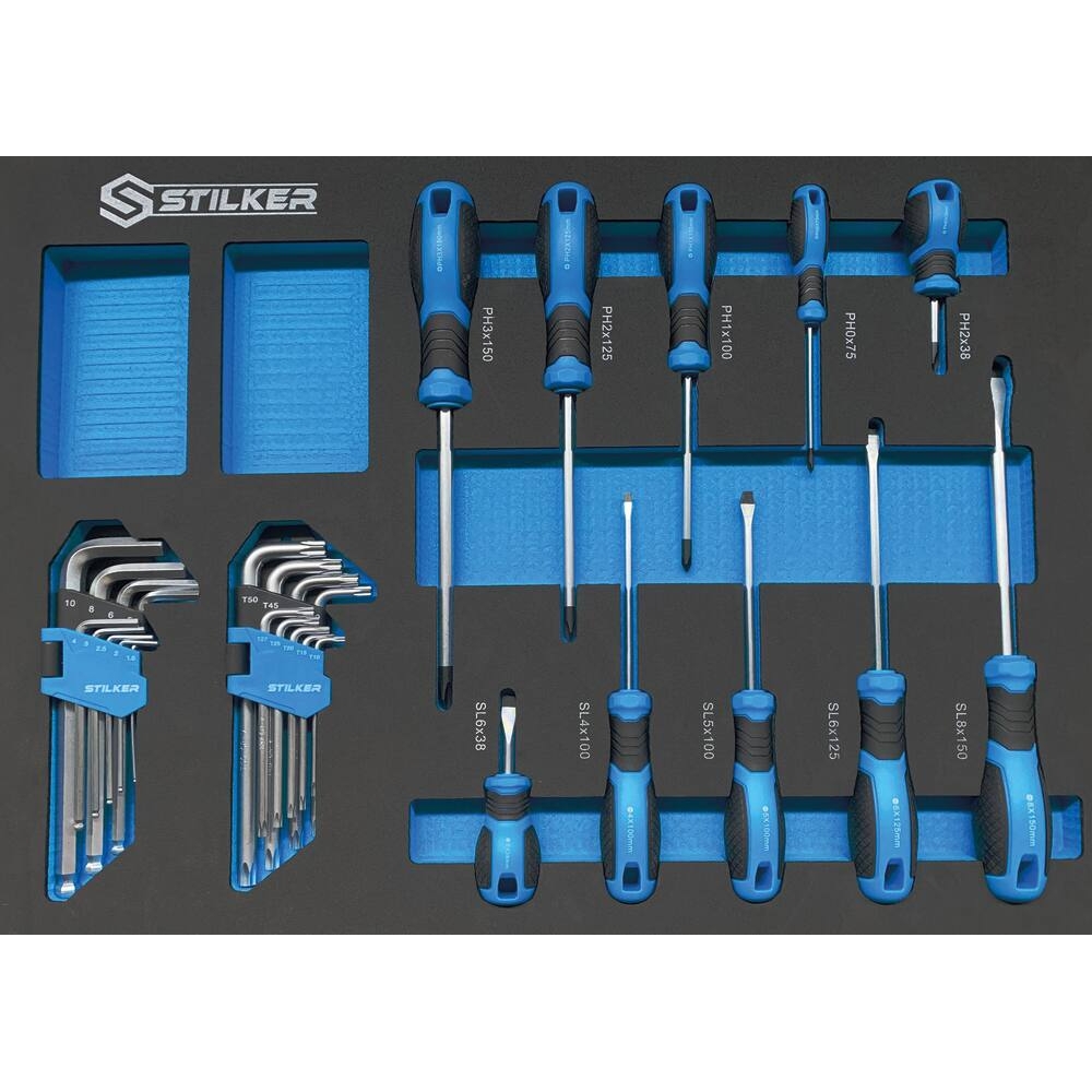 Servante d'atelier 7 tiroirs composée de 147 outils - modules mousse STILKER - 83932
