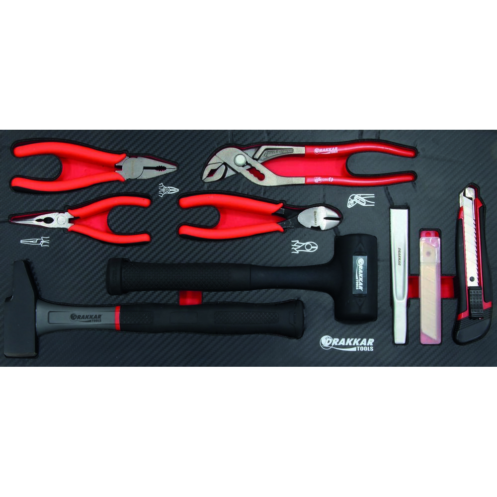 COFFRE DE SERVANTE POUR 09231 + 4 TIROIRS MODULES CARBONE - 192 OUTILS - DRAKKAR EQUIPEMENT - 84047