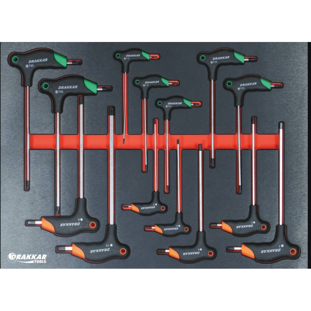 Module mousse 534x395mm métal tournevis avec poignée en T Hex/Torx - 14 pcs DRAKKAR TOOLS - 84266