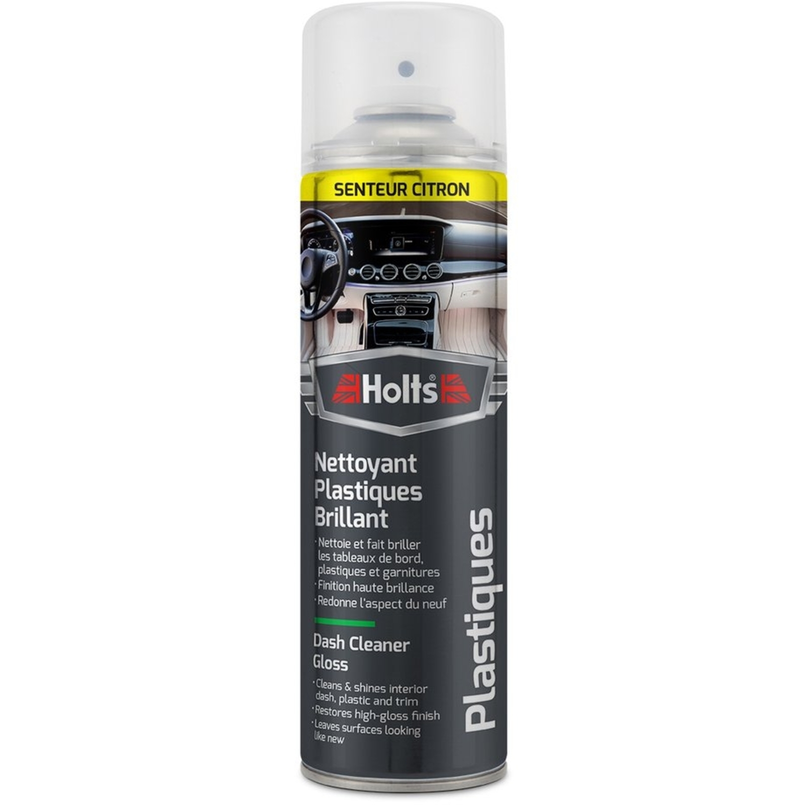 Nettoyant plastiques finition brillante senteur citron - aérosol de 500ml HOLTS - HO008243