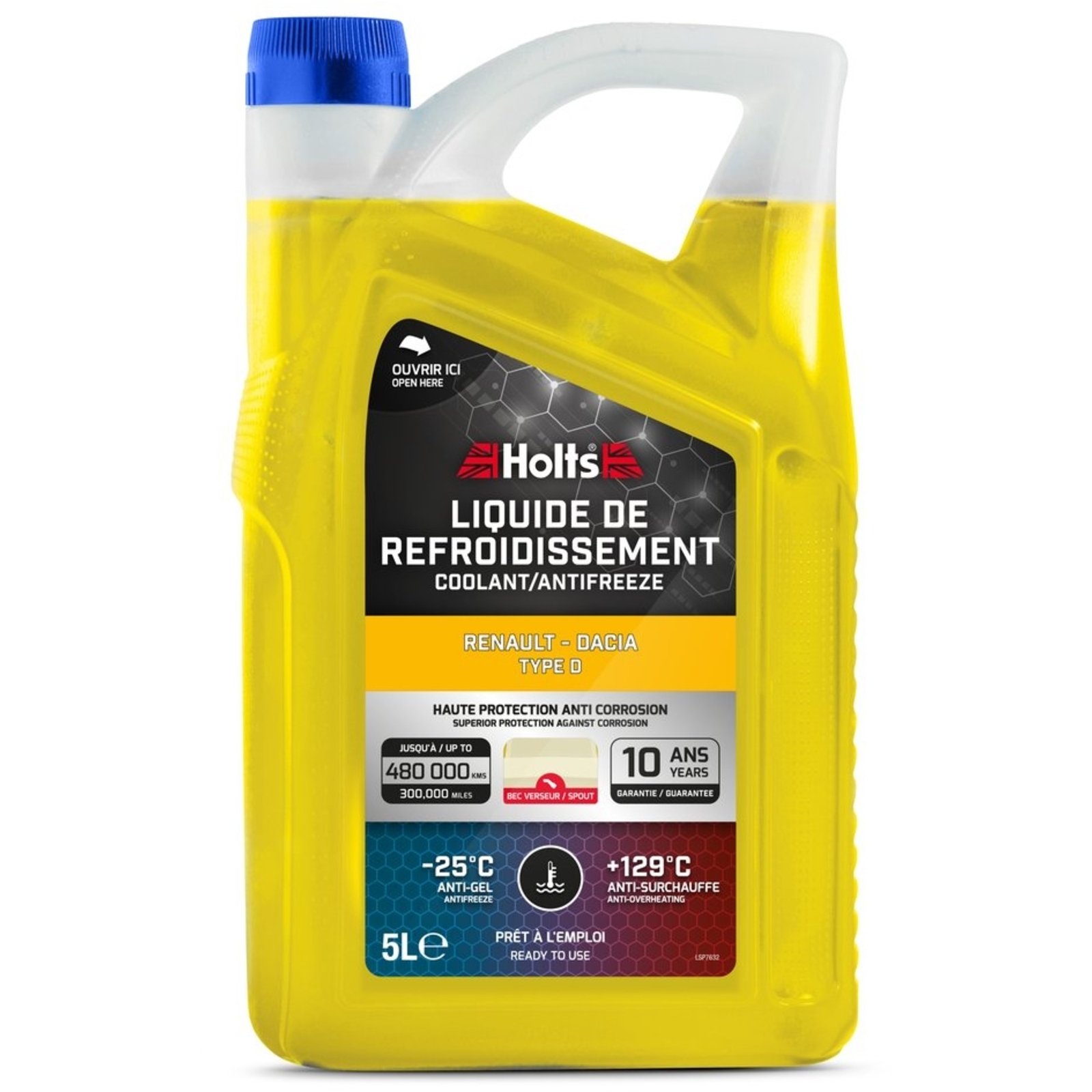 Liquide de refroidissement dédié Renault-Dacia type D - bidon avec bec de 5L HOLTS - HO012462