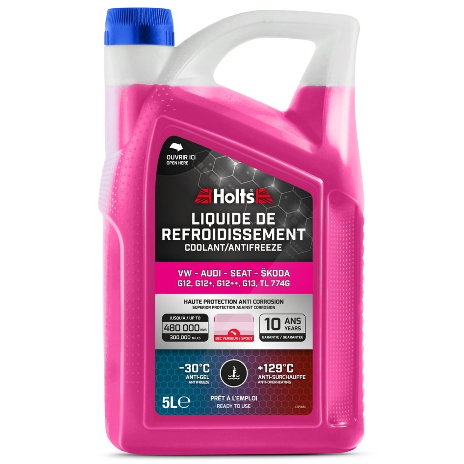 Liquide de refroidissement dédié VW-Audi-Seat-Skoda G12/ G12+ / G12++ / G13 / TL 774G bidon avec bec 5L HOLTS - HO012486