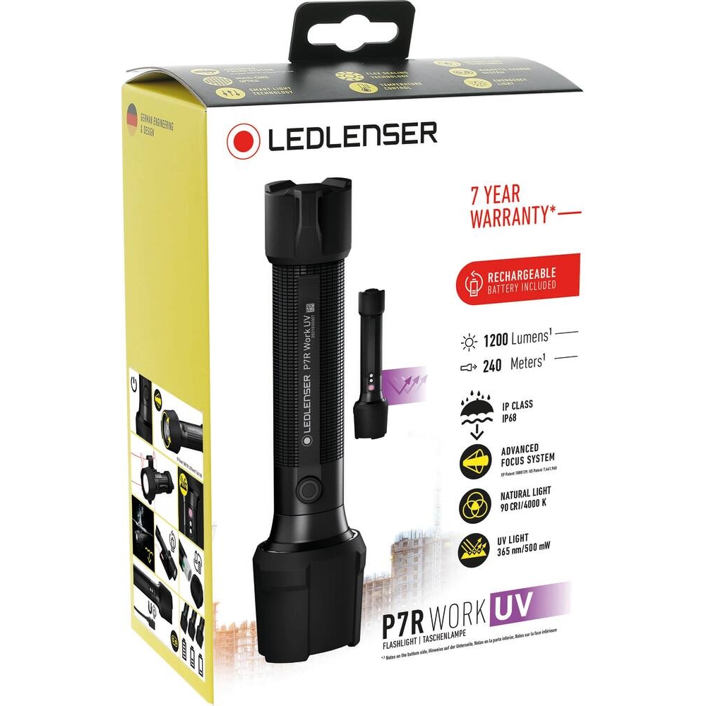 Lampe torche led P7R WORK 1200 lumens rechargeable - fonction UV LEDLENSER - LL502601