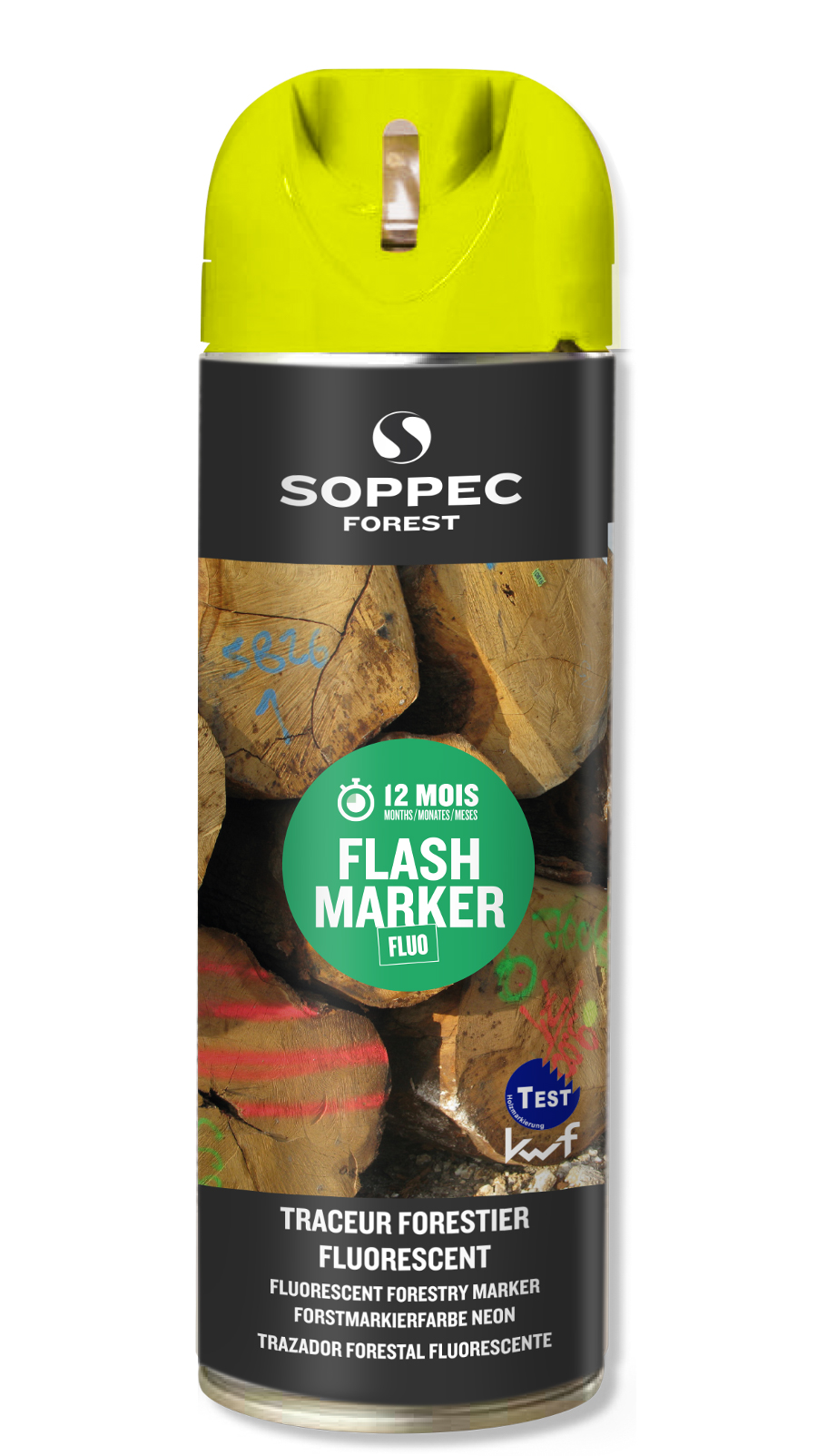 Bombe de peinture - Traceur forestier hautement fluorescent jaune fluo 12 mois flash marker SOPPEC - 131517o