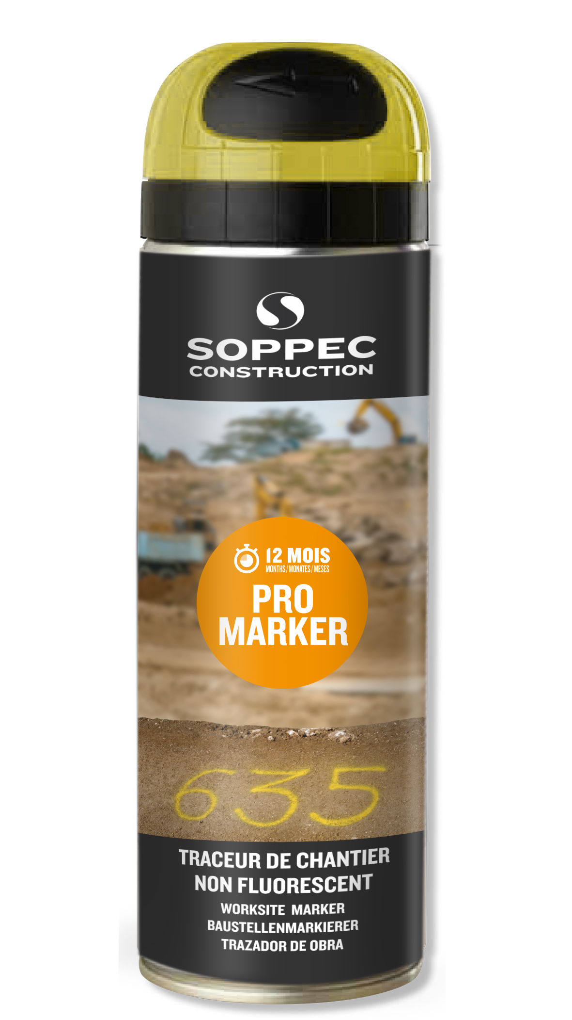 Bombe de peinture - Traceur de chantier SOPPEC non fluorescent promarker jaune 9-12 mois - 141502