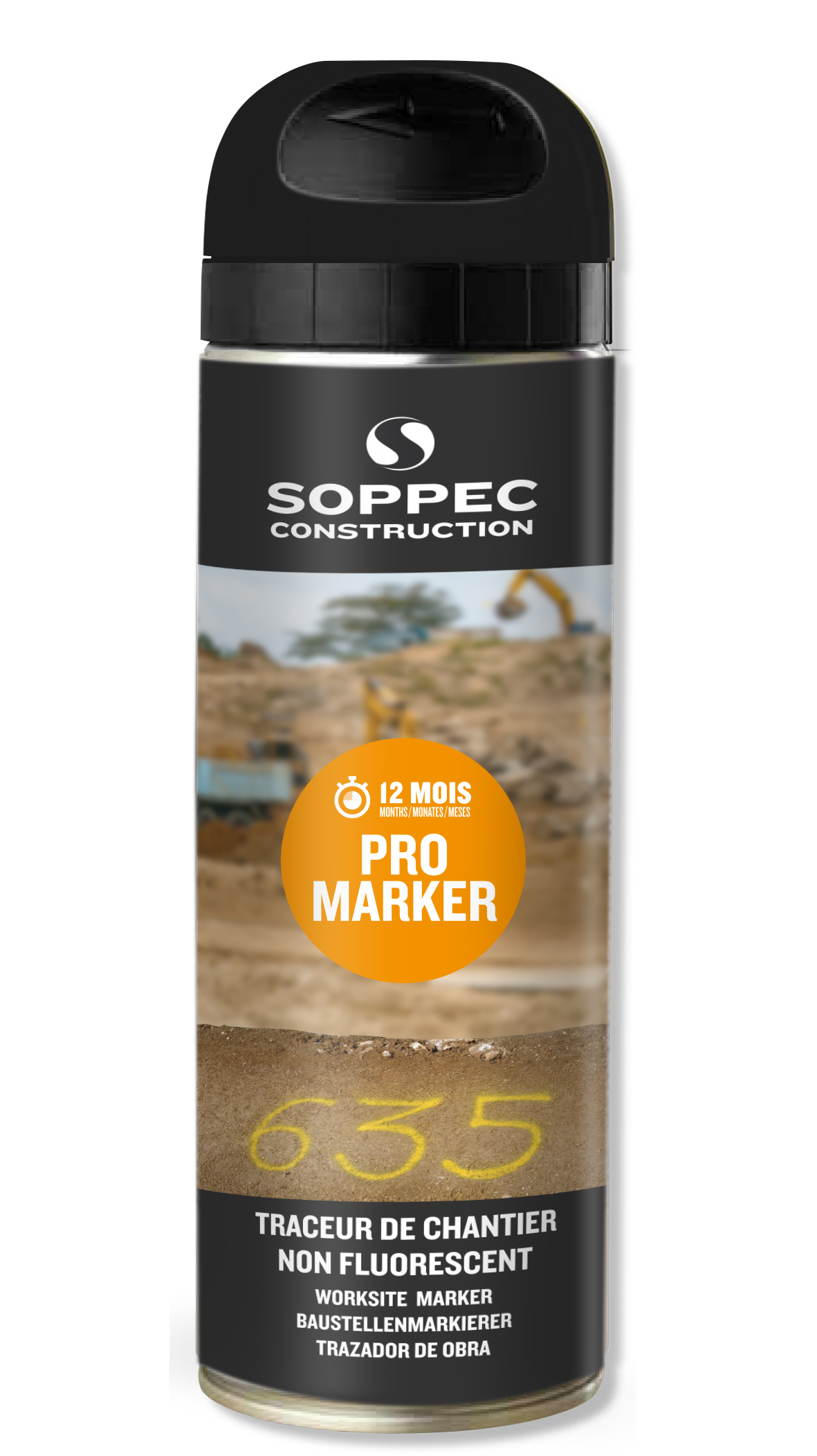 Bombe de peinture - Traceur de chantier SOPPEC non fluorescent promarker noir 9-12 mois - 141503