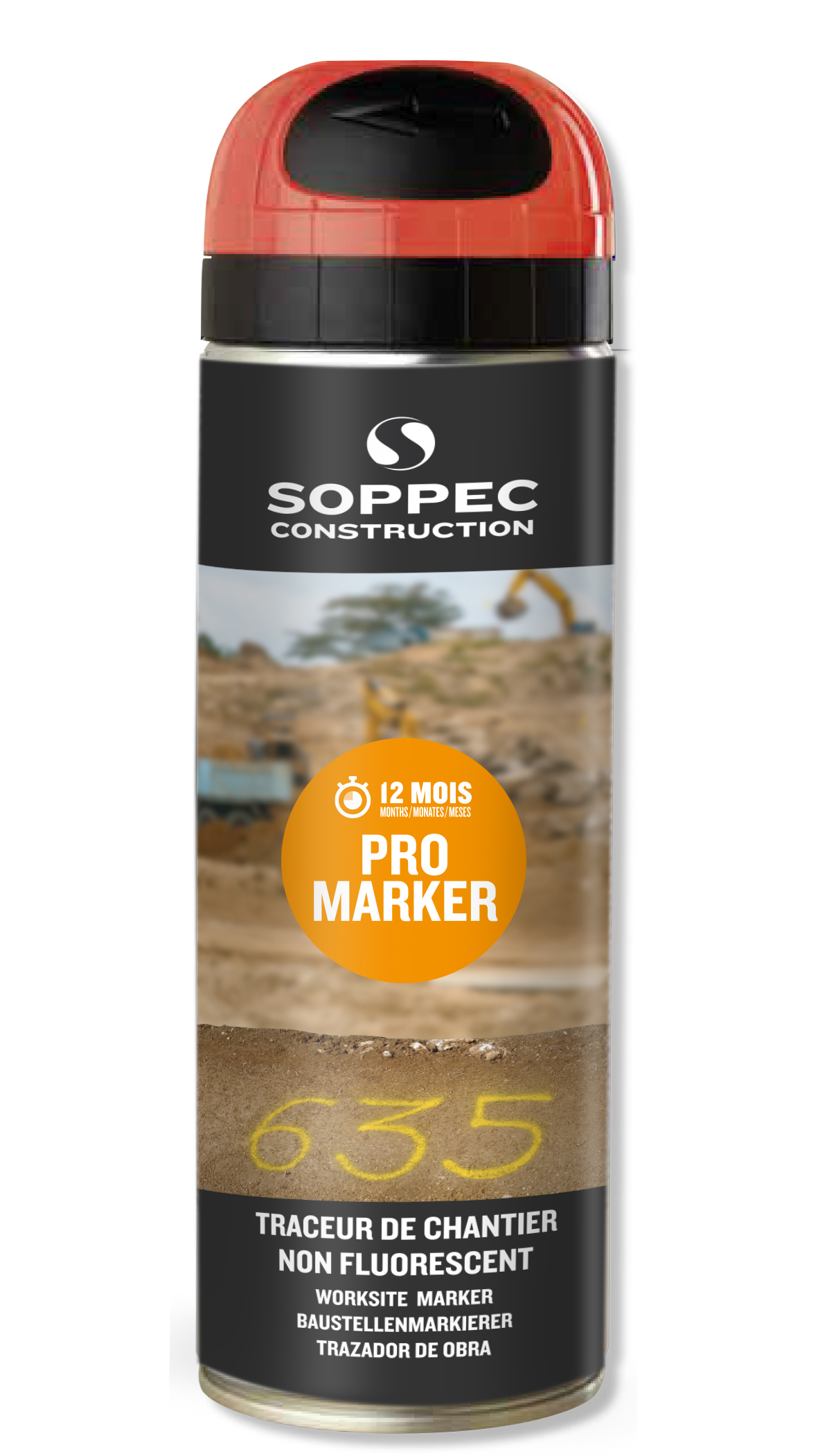 Bombe de peinture - Traceur de chantier SOPPEC non fluorescent promarker rouge 9-12 mois - 141504