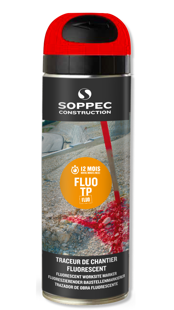 Bombe de peinture - Traceur SOPPEC de chantier fluo tp rouge 9-12 mois 500 ml - 141513o