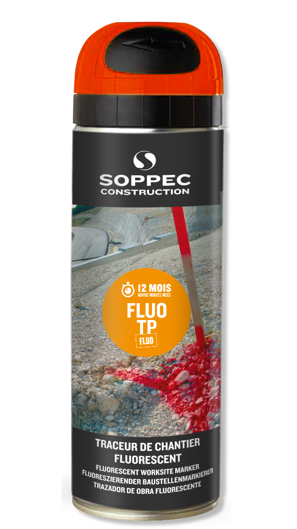 Bombe de peinture - Traceur SOPPEC de chantier fluo tp orange 9-12 mois 500 ml - 141516