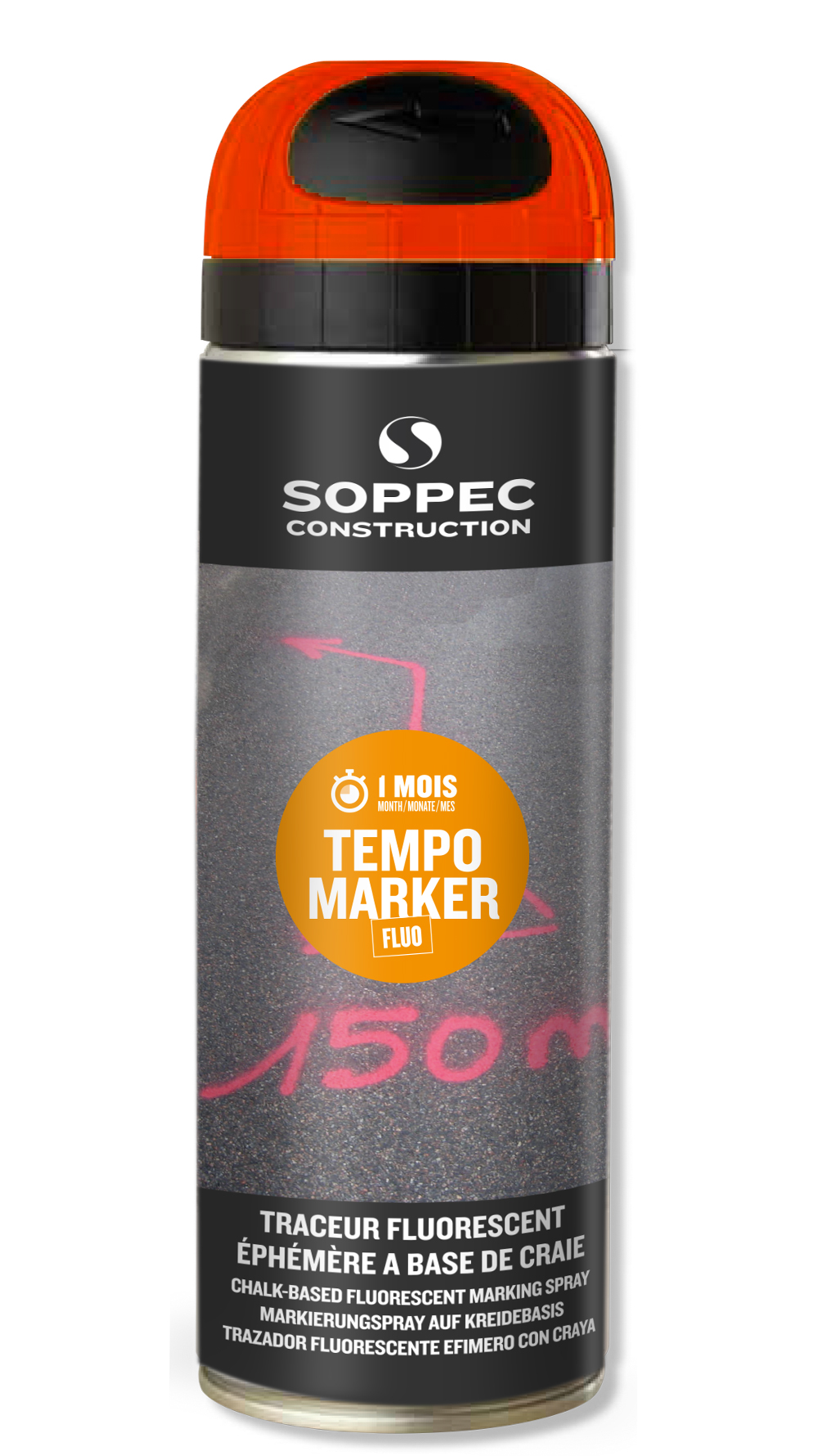 Bombe de peinture - Traceur evenementiel orange fluo ephemere 1 mois fluorescent SOPPEC tempo marker - 141716o