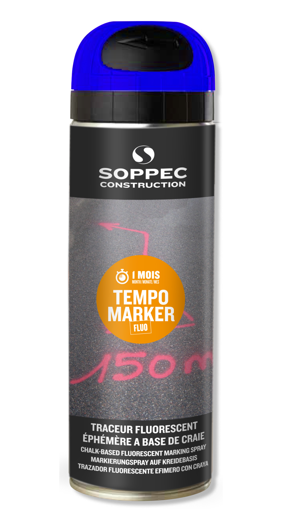 Bombe de peinture - Traceur evenementiel bleu fluo ephemere 1 mois fluorescent SOPPEC tempo marker - 141719o