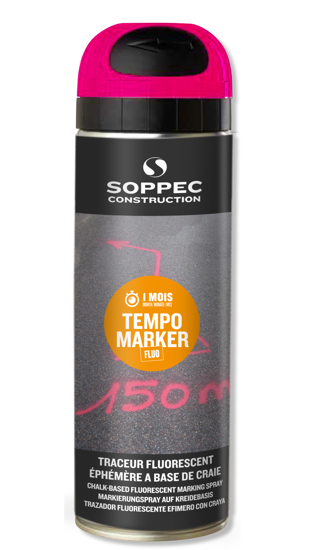 Bombe de peinture - Traceur evenementiel cerise fluo ephemere 1 mois fluorescent SOPPEC tempo marker - 141725o
