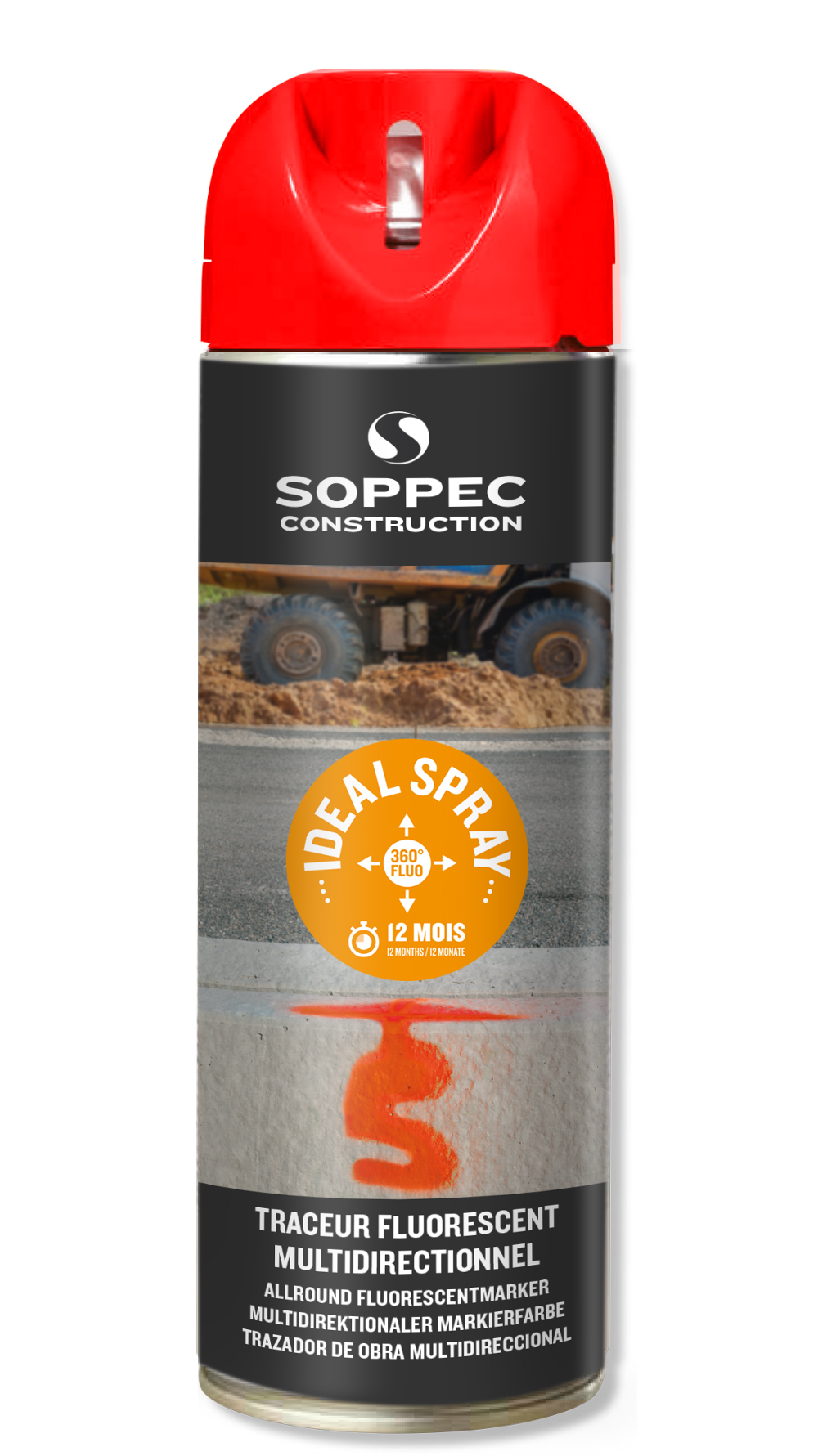 Bombe de peinture - Traceur de chantier rouge fluo multidirectionnel ideal spray SOPPEC 9-12 mois - 141813o