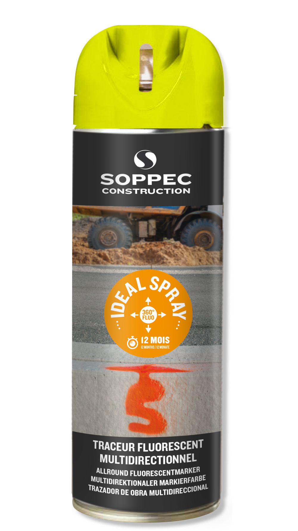 Bombe de peinture - Traceur de chantier jaune fluo multidirectionnel ideal spray SOPPEC 9-12 mois - 141817o