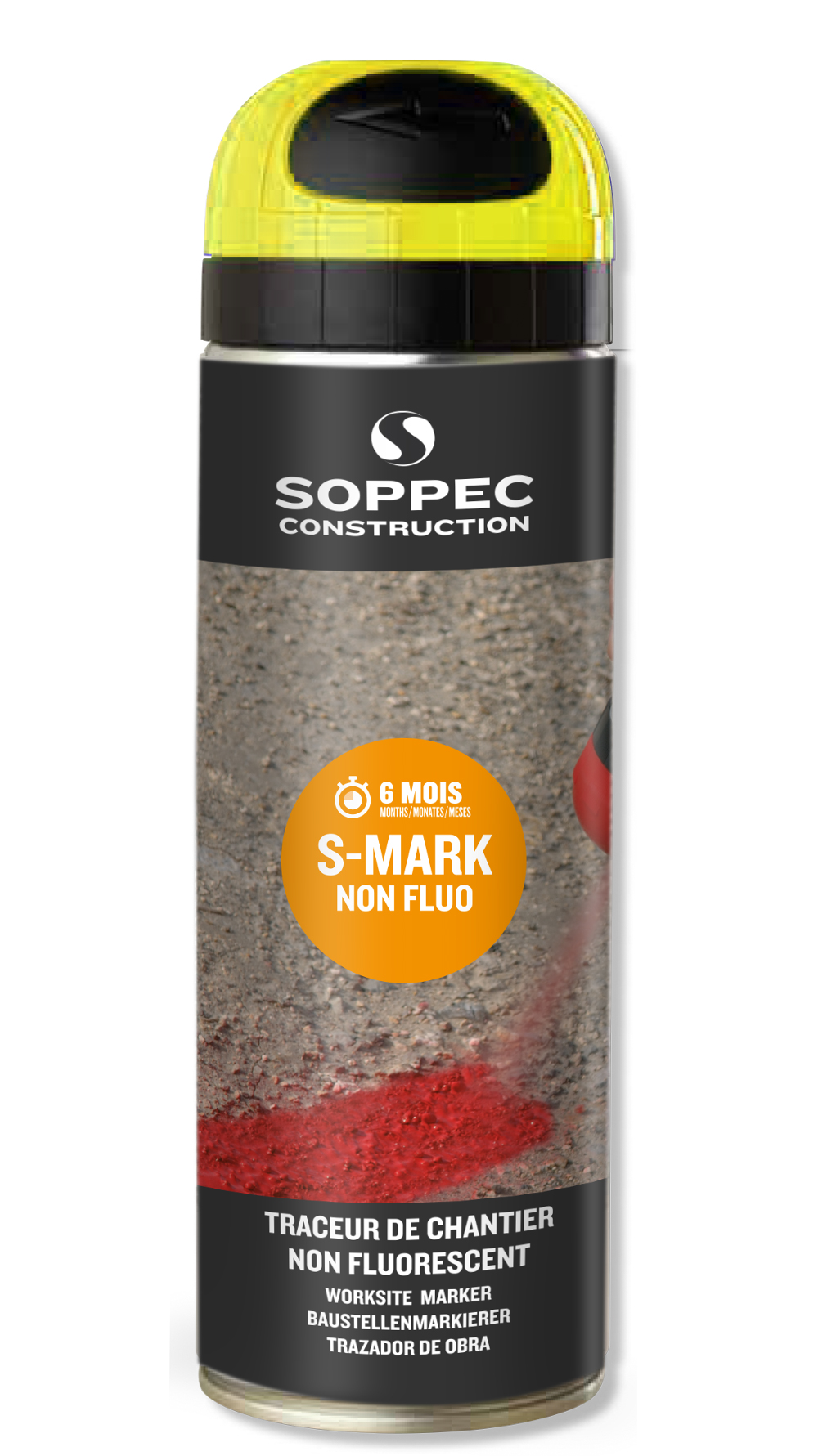 Bombe de peinture - Traceur de chantier SOPPEC jaune non fluo s mark 6 mois - 141902