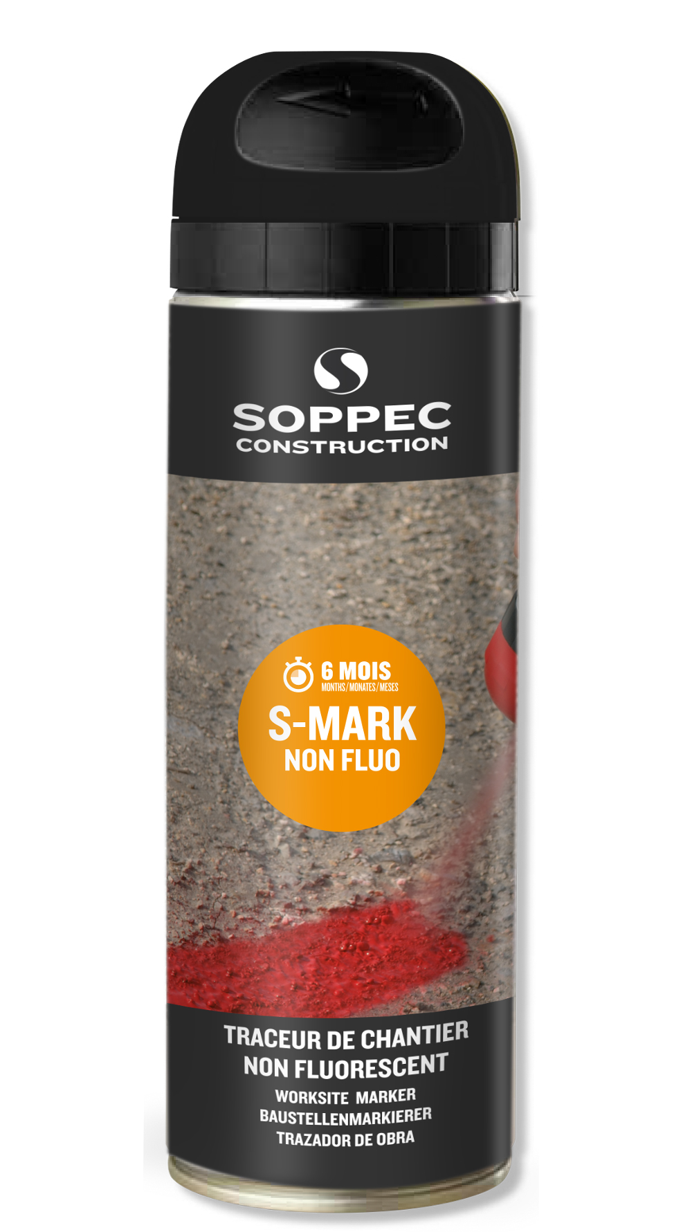 Bombe de peinture - Traceur de chantier SOPPEC noir non fluo s mark 6 mois - 141903