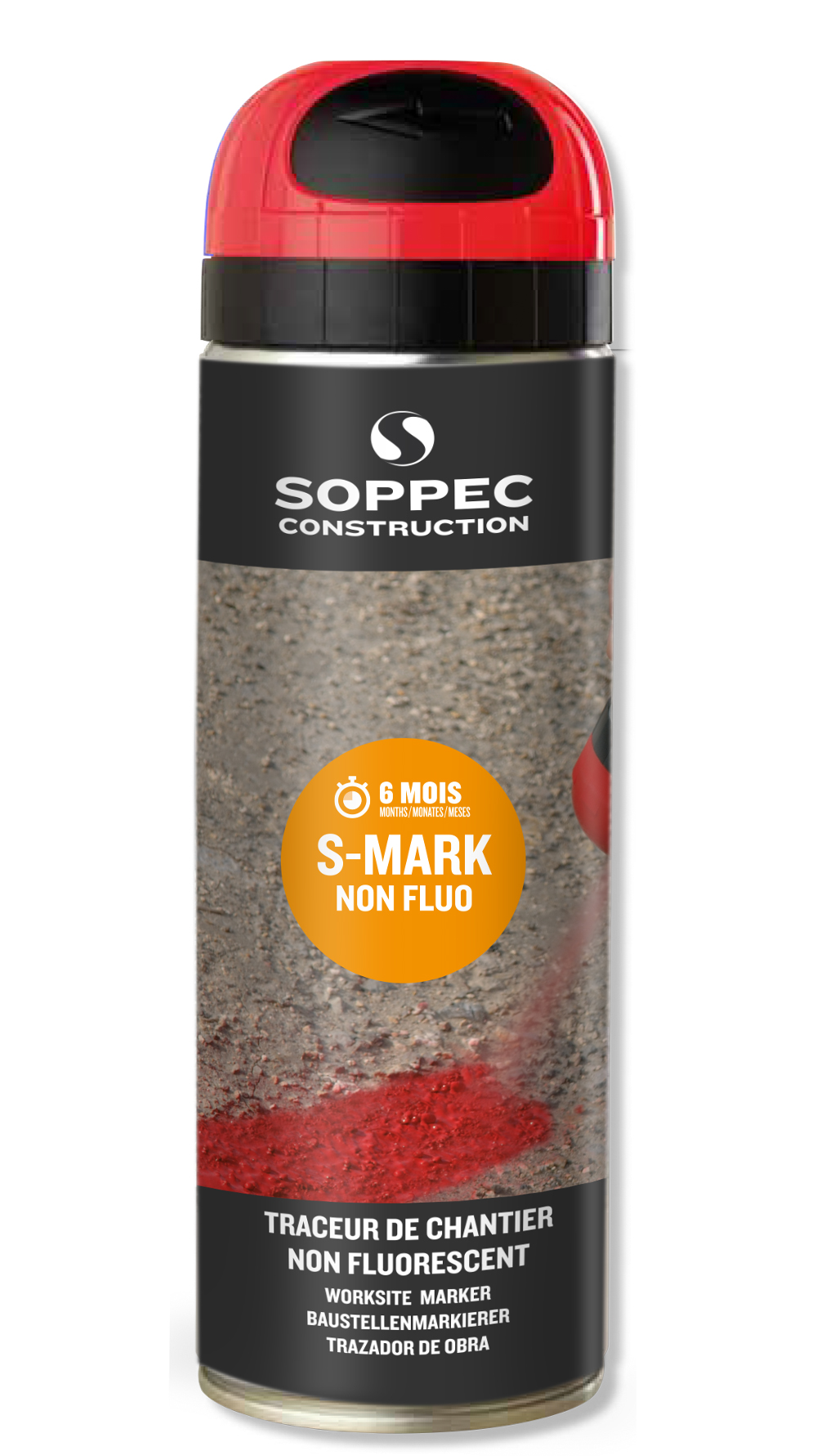 Bombe de peinture - Traceur de chantier SOPPEC rouge non fluo s mark 6 mois - 141904