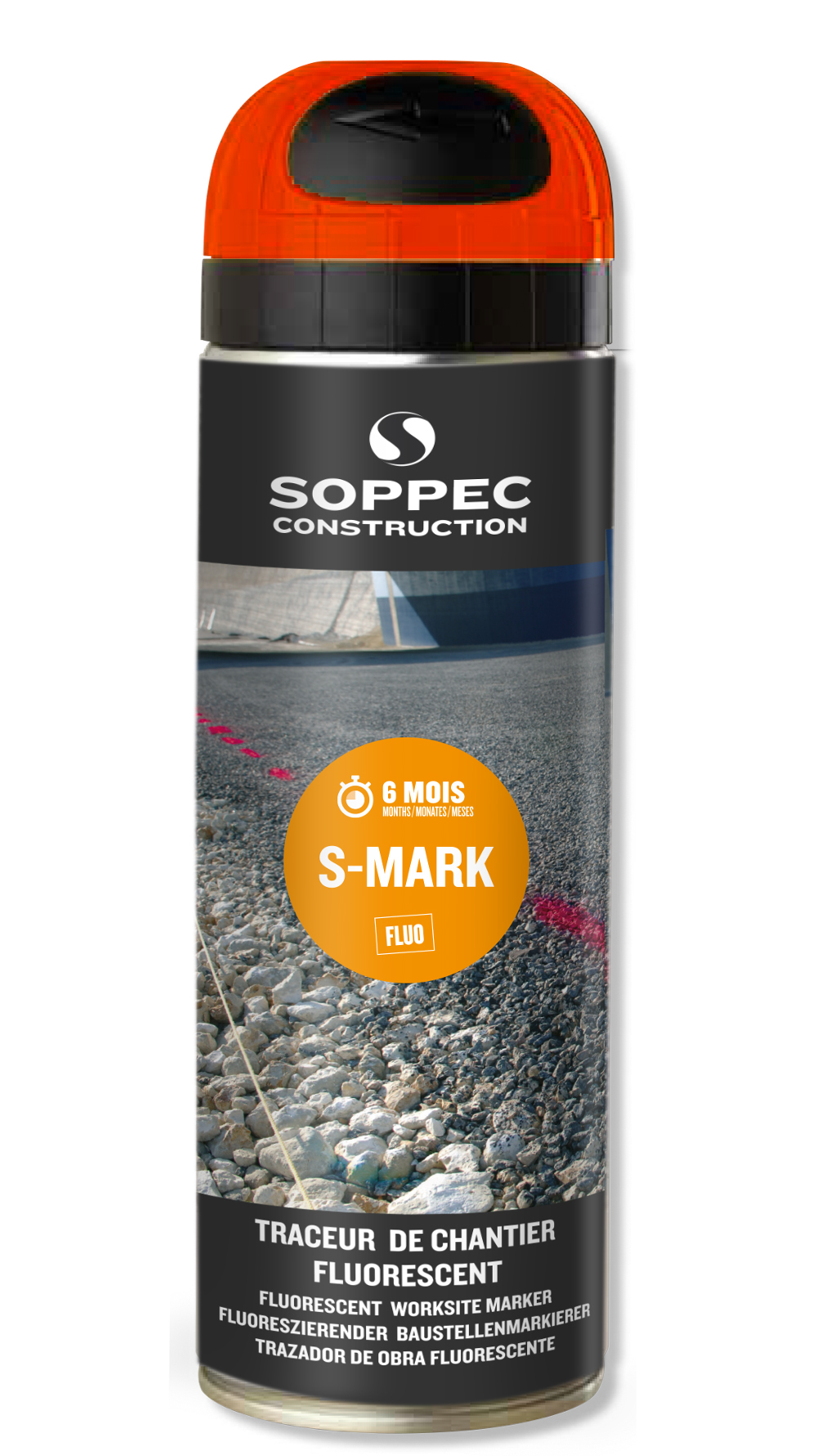 Bombe de peinture - Traceur de chantier SOPPEC orange fluo s mark 3-6 mois - 141916
