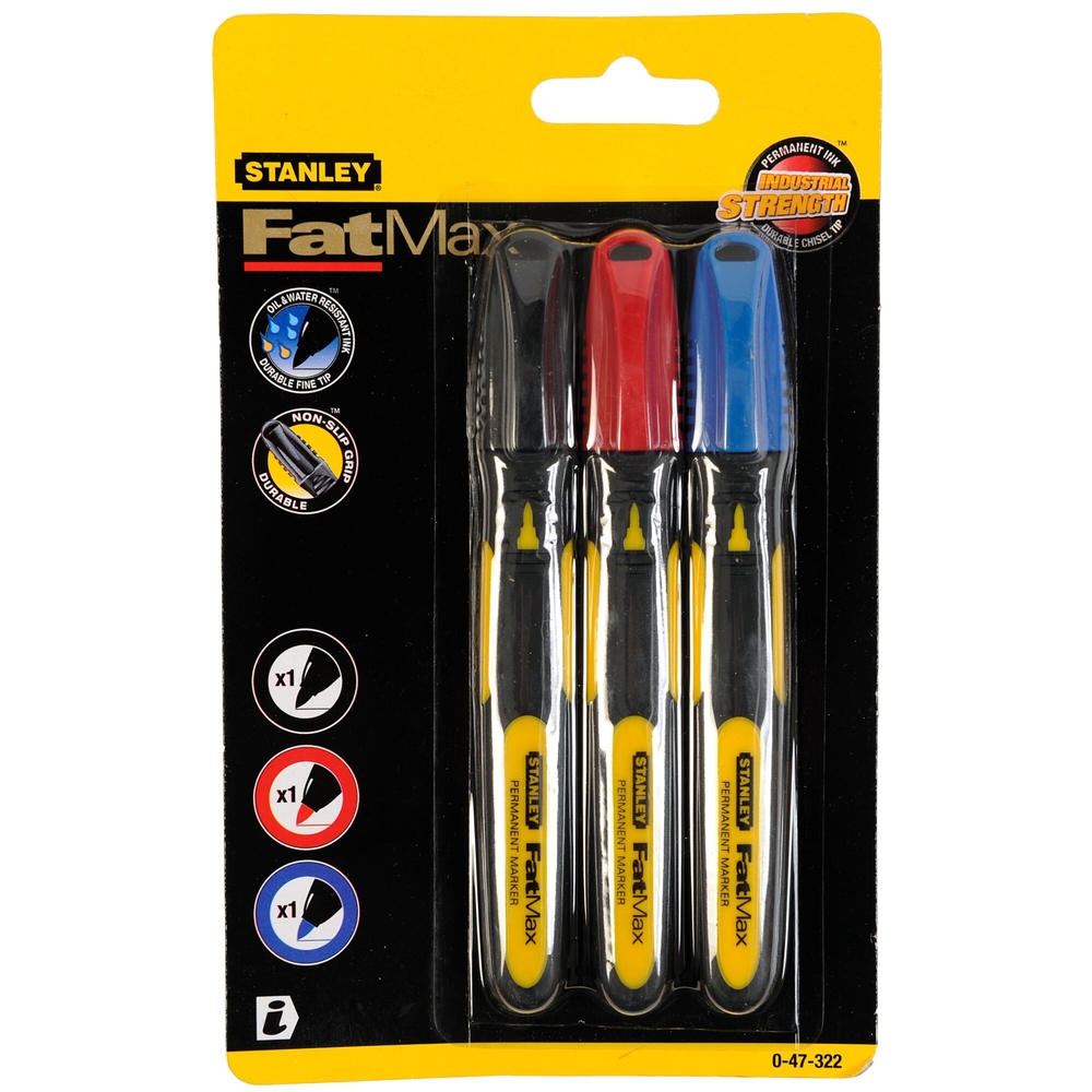 Marqueurs pointe fine - 3 couleurs - 3 pièces - Fatmax - 0-47-322 - STANLEY FATMAX