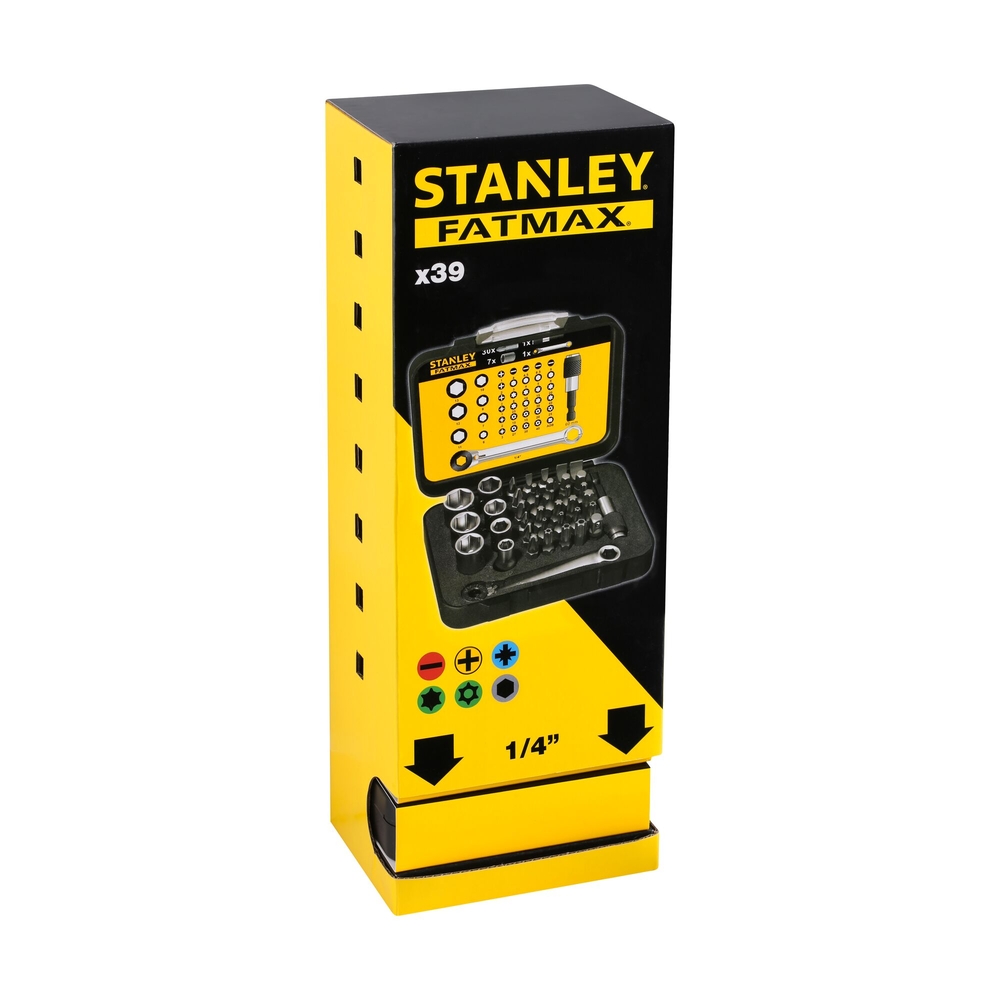 Coffret d'embouts de vissage 1/4’’ 25 mm + mini-cliquet - jeu de 39 pièces - 1-13-907 - STANLEY