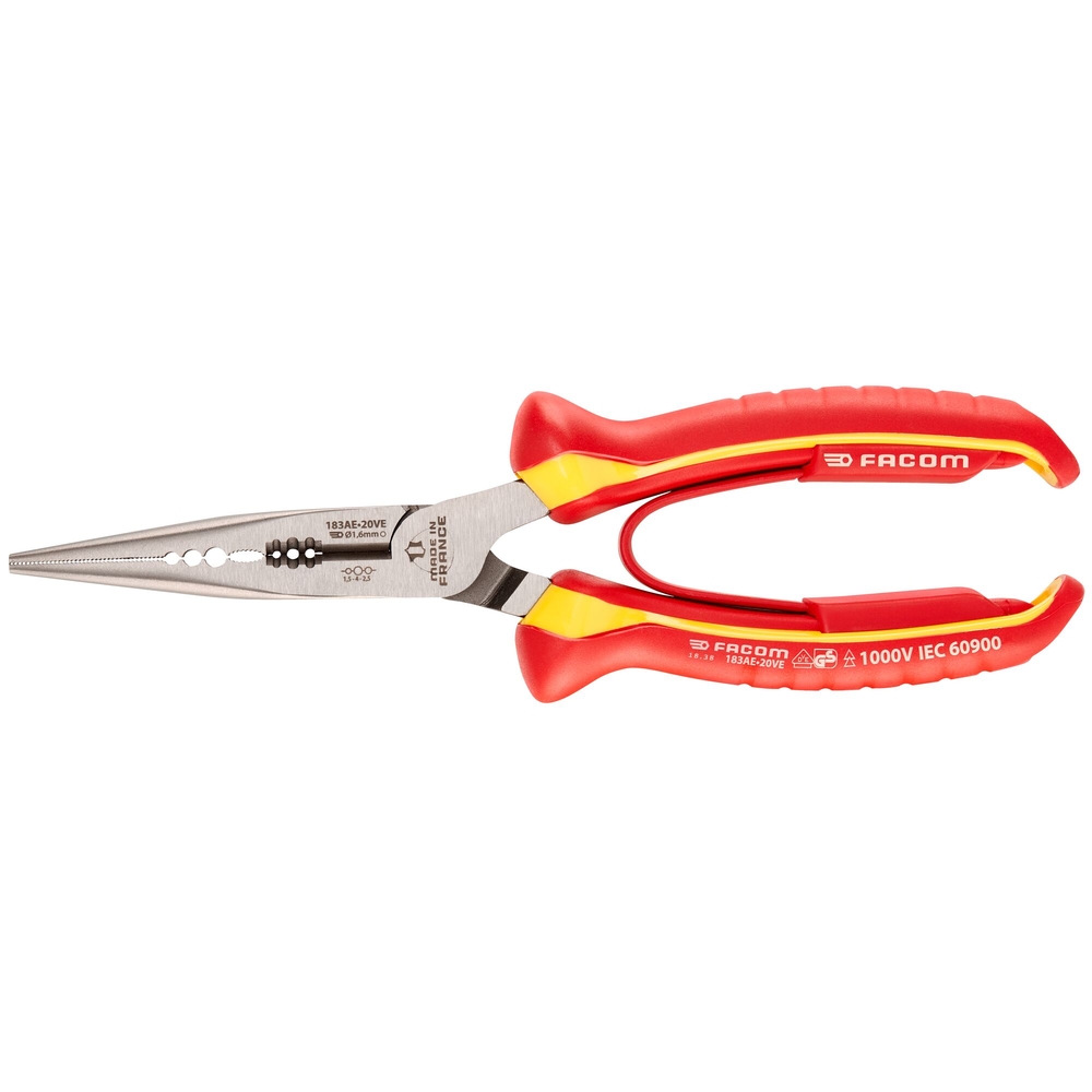 Pince à becs ronde à denuder isolée 1000V 200mm - FACOM - 183AE.20VE