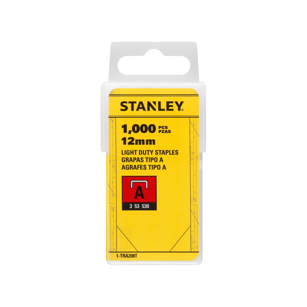Agrafes 12 mm type A - boite de 1000 pièces - 1-TRA208T - STANLEY