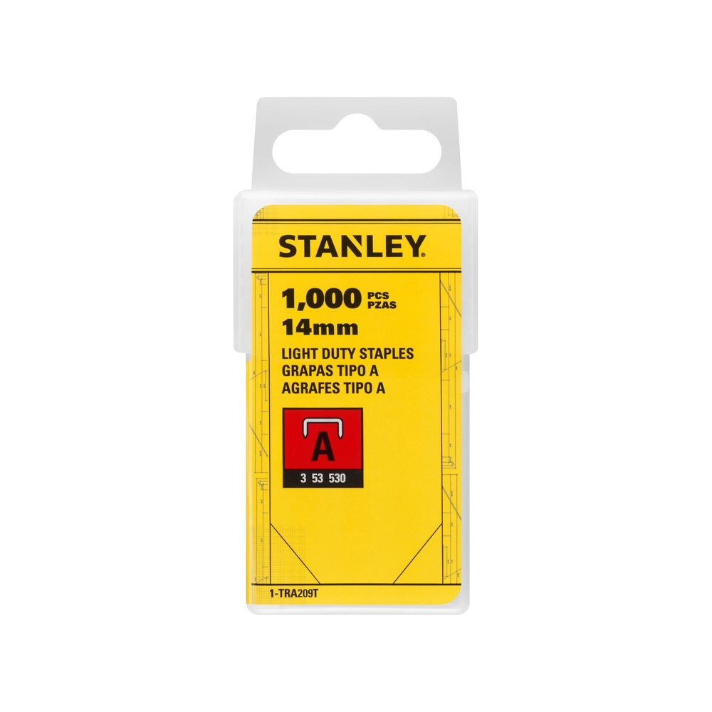 Agrafes 14 mm type A - boite de 1000 pièces - 1-TRA209T - STANLEY