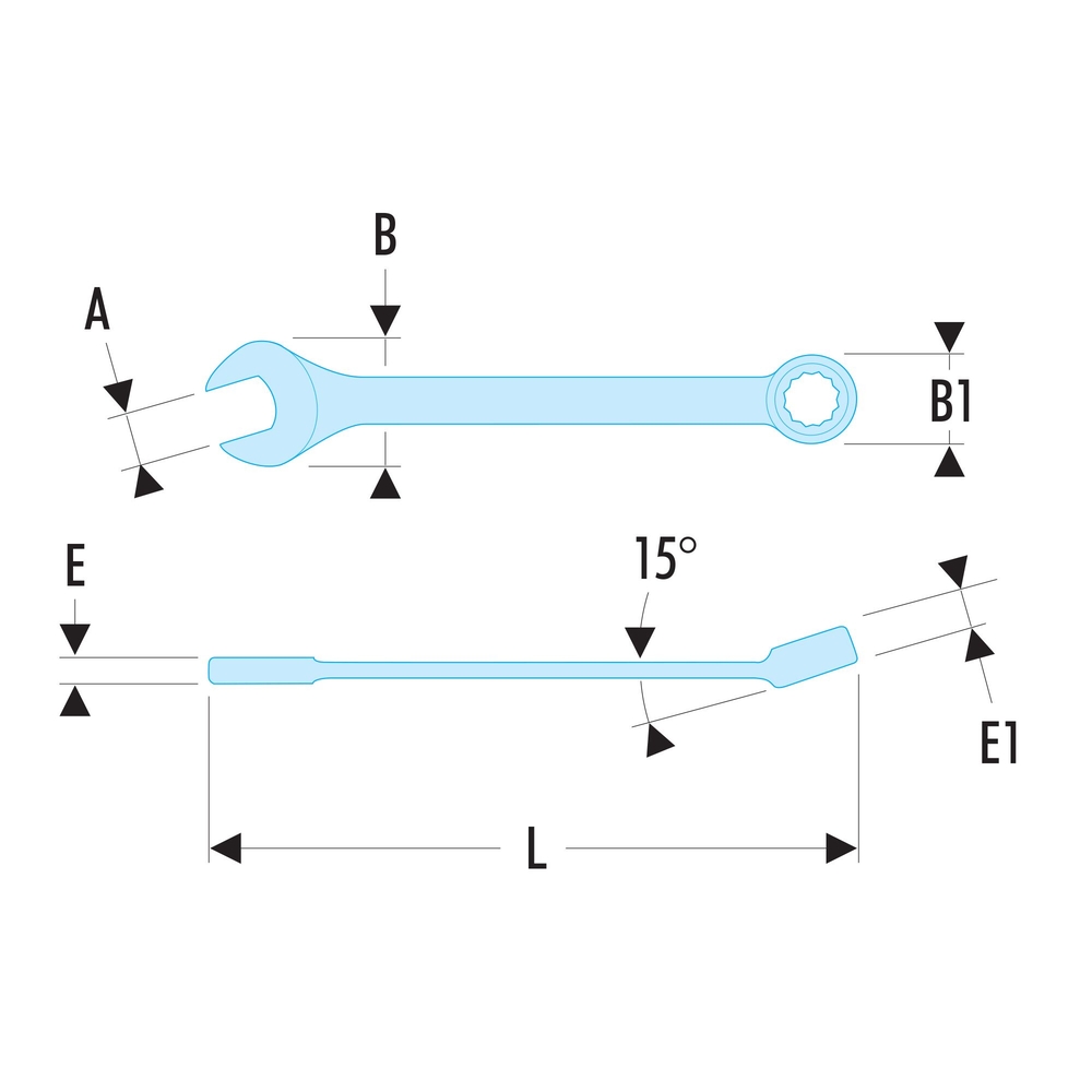 Clé mixte courte métrique 12 pans 8 mm - Par 5 - FACOM - 39.8