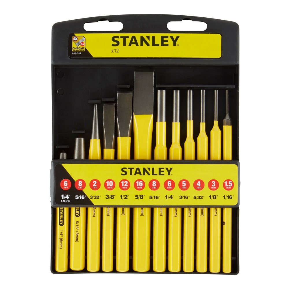 Outils de frappe (chasse-goupilles + burin à froid) jeu de 12 pièces - 4-18-299 - STANLEY