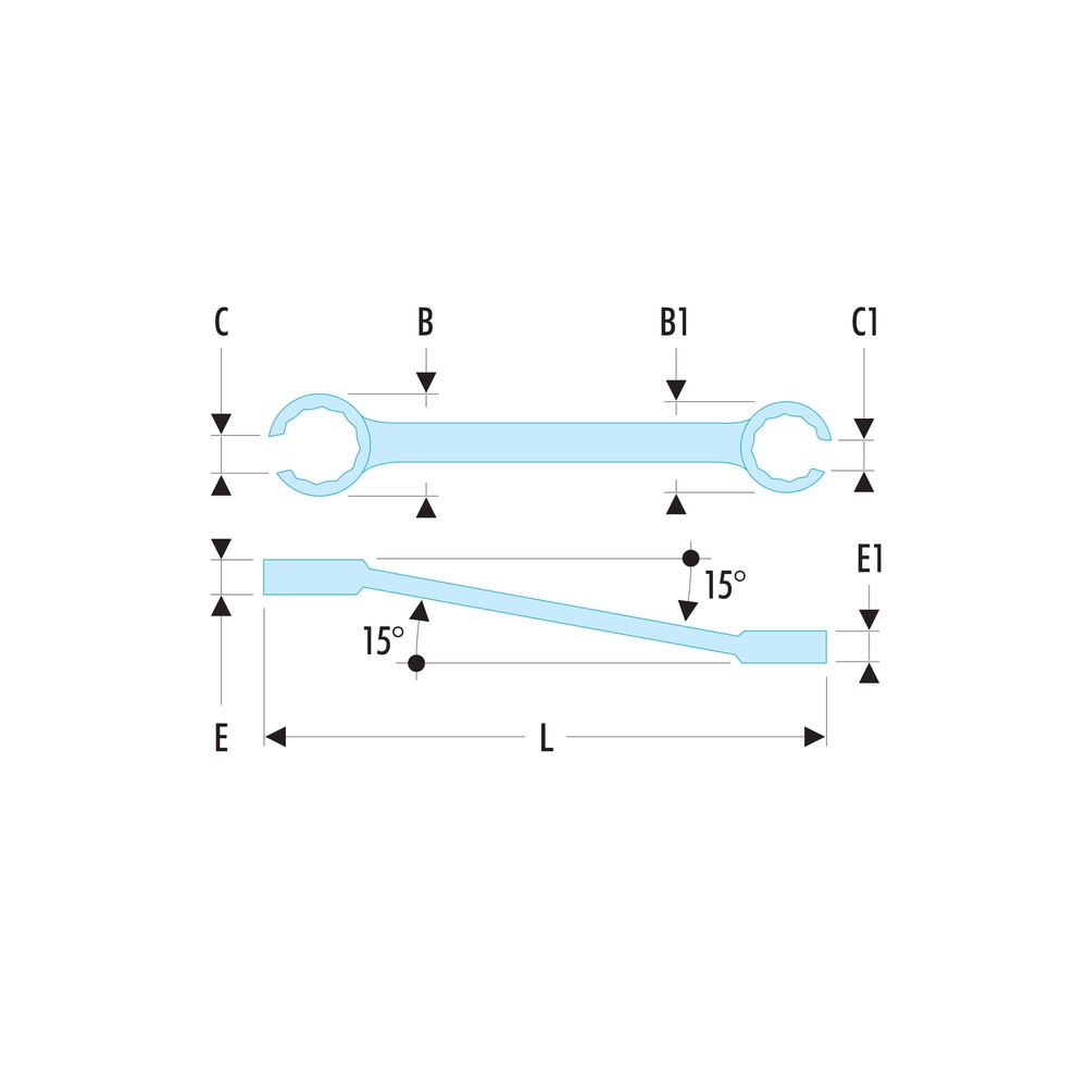 Clé à tuyauter inclinée à 15° métrique - 10 x 11 - FACOM - 42.10X11
