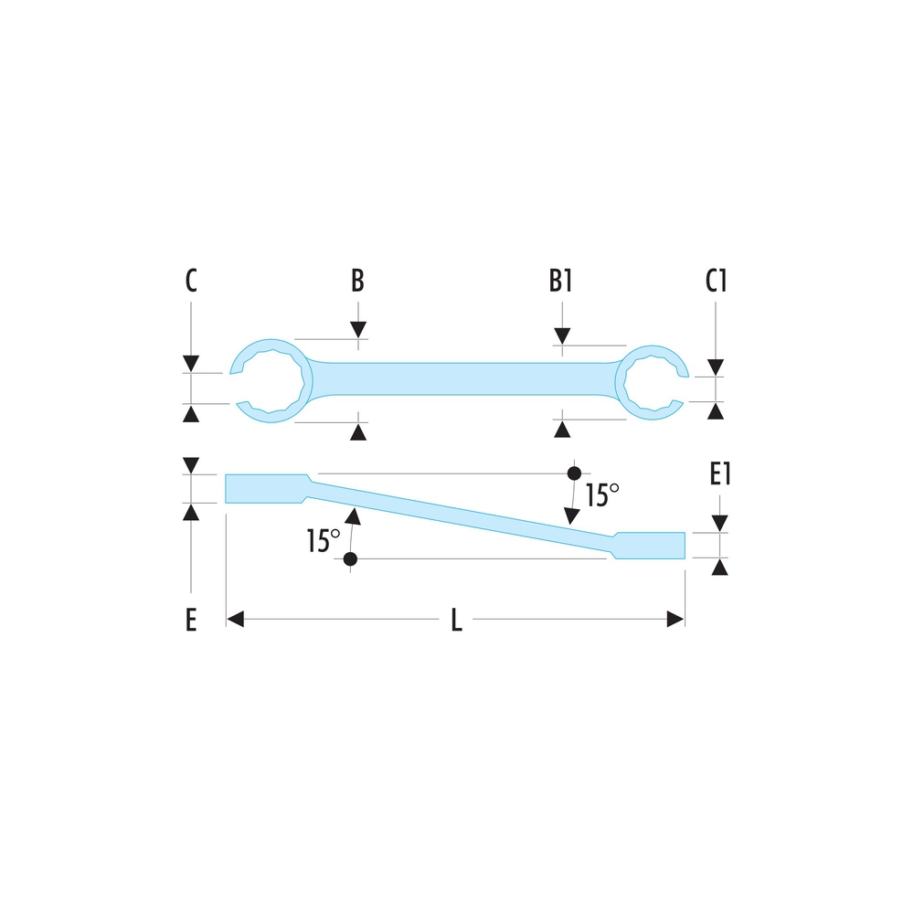 Clé à tuyauter inclinée à 15° métrique - 11 x 13 - FACOM - 42.11X13