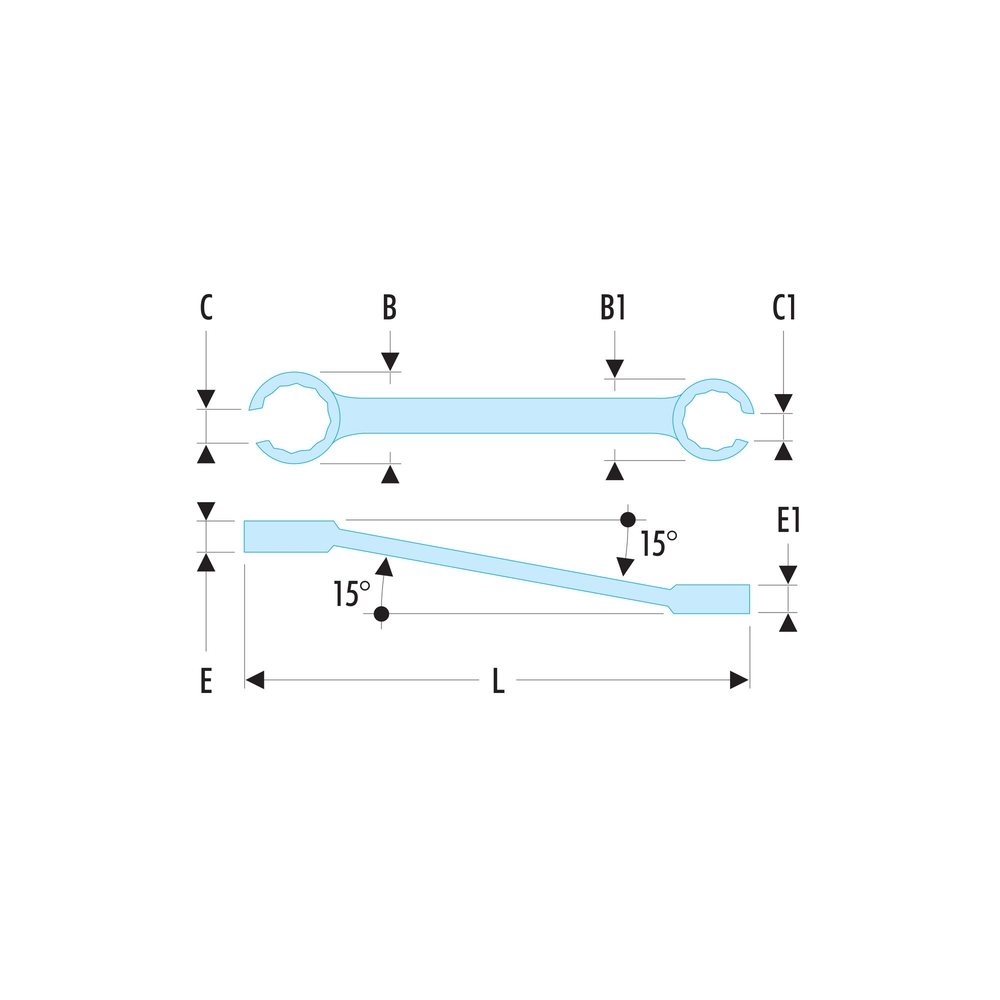 Clé à tuyauter inclinée à 15° métrique - 12 x 14 - FACOM - 42.12X14