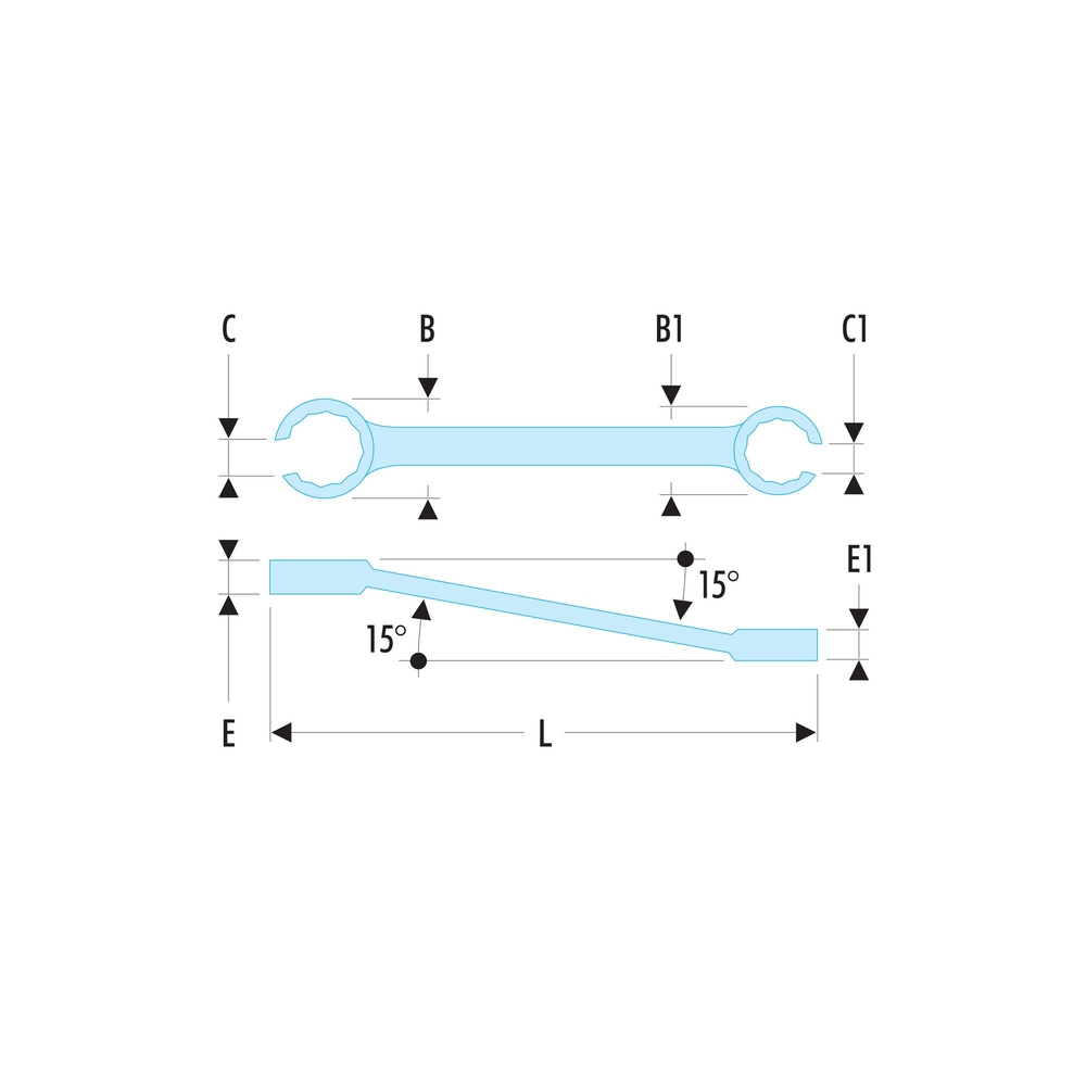 Clé à tuyauter inclinée à 15° métrique - 22 x 24 - FACOM - 42.22X24