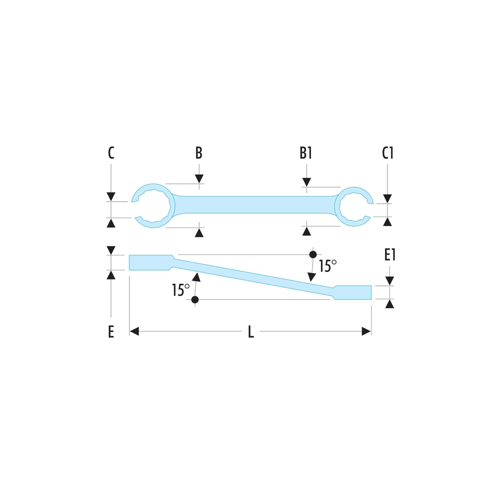 Clé à tuyauter inclinée à 15° métrique - 30 x 32 - FACOM - 42.30X32