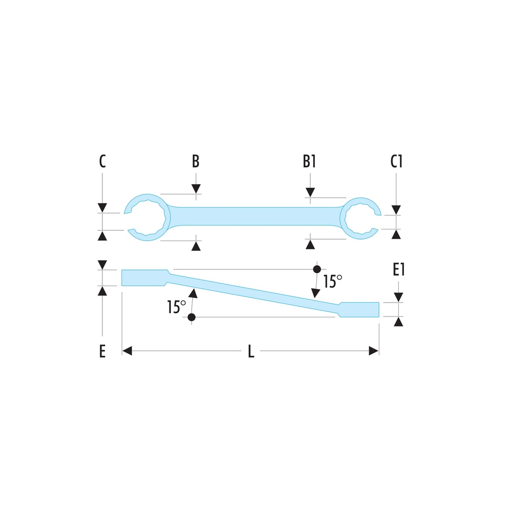 Clé à tuyauter inclinée à 15° métrique - 36 x 41 - FACOM - 42.36X41