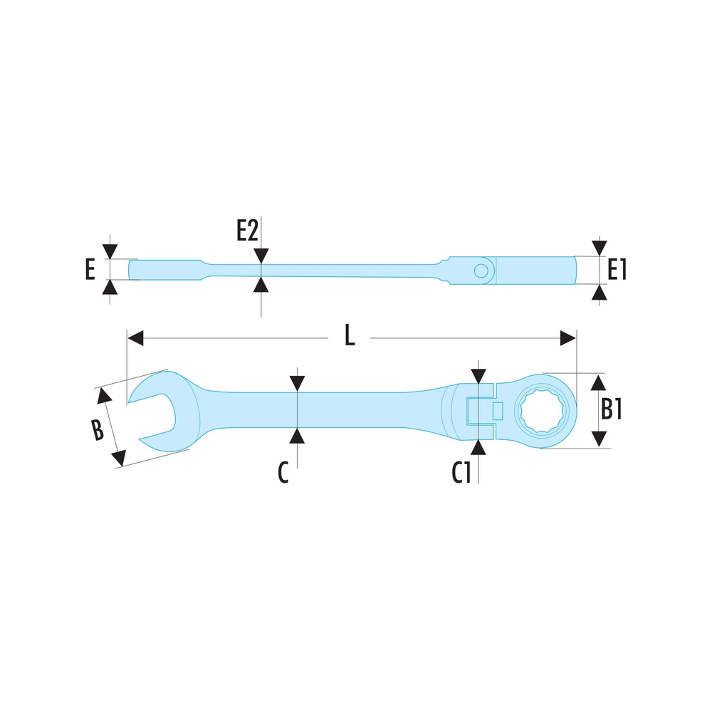 Clé mixte à cliquet articulée métrique 19 mm - Par 5 - FACOM - 467BF.19