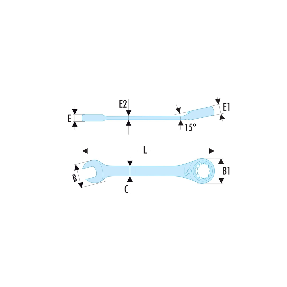 Clé mixte à cliquet courte 15 mm - Par 5 - FACOM - 467BS.15
